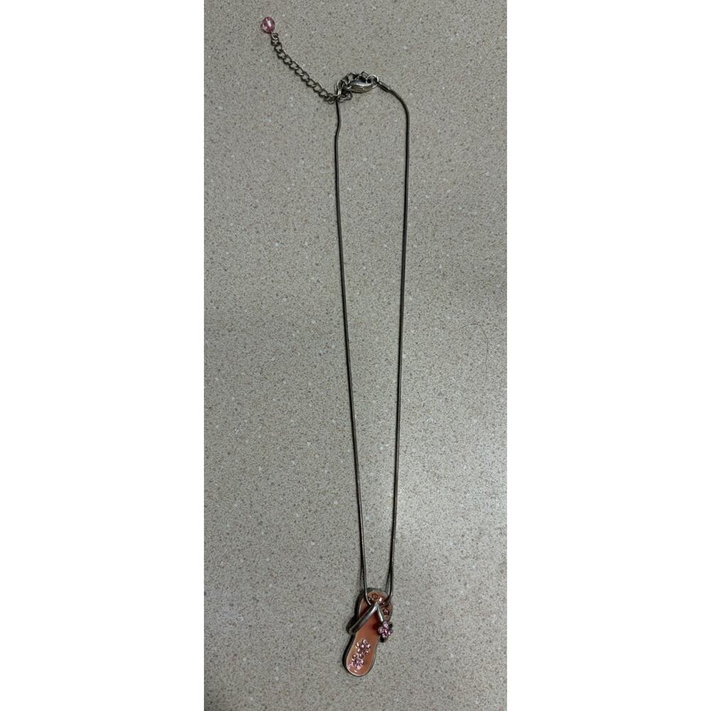 Women’s Pink Floral Flip Flop Beach Sandal Necklace